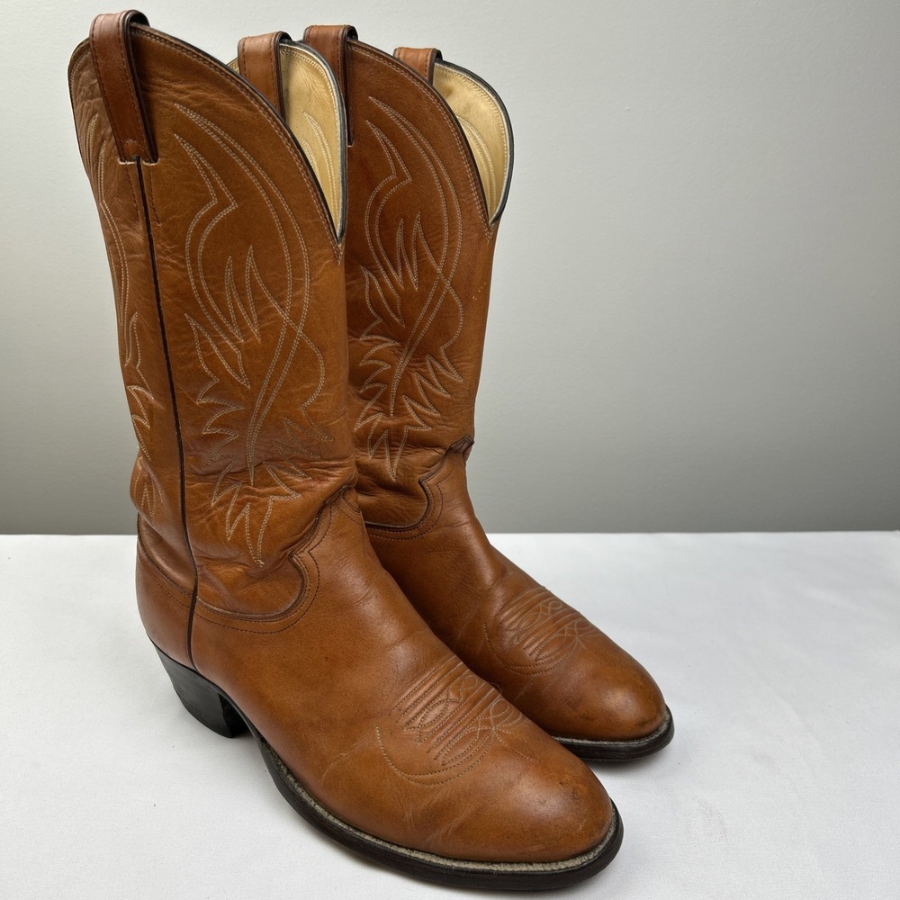VTG Justin 1634 Western Cowboy Boots Men's Size 10 D Tan Leather Made in USA